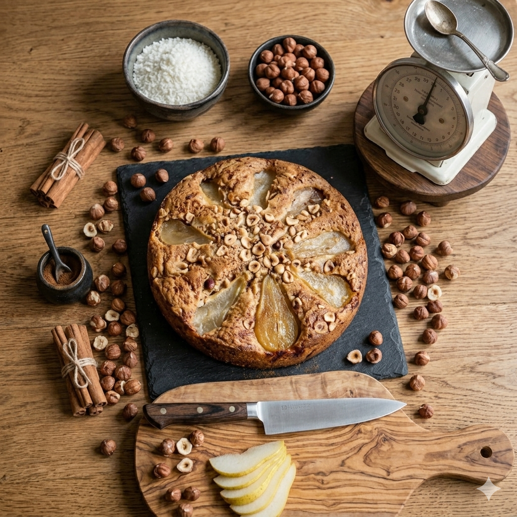 Gâteau moelleux poire noisette à la cannelle – recette facile et parfumée