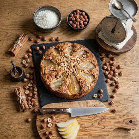 Gâteau moelleux poire noisette à la cannelle – recette facile et parfumée