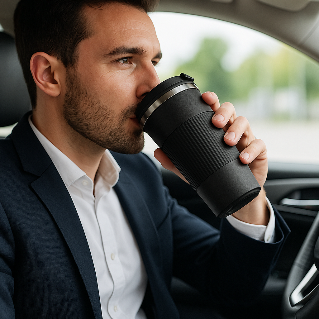 Mug isotherme noir Thermos Cup™ – boisson chaude dans une tasse de voyage