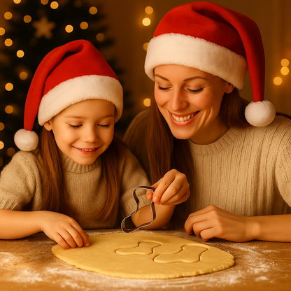 Mère et fille préparent des biscuits de Noël avec un emporte-pièce chaussette
