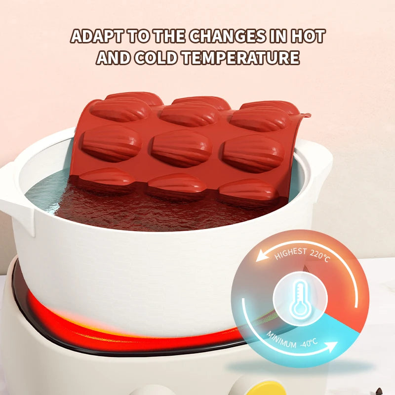 1 Pack Silicone Madeleine Pans for Baking, 18 Cavity Heavy Duty Shell Shape Silicone Baking Mold Cookie Cake Pan (Brick Red)