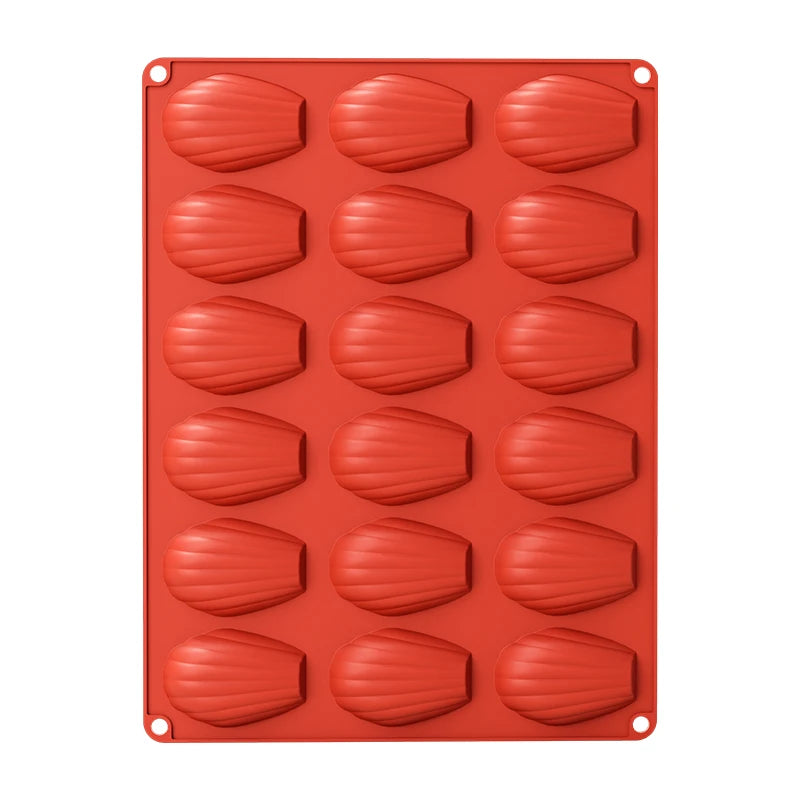 1 Pack Silicone Madeleine Pans for Baking, 18 Cavity Heavy Duty Shell Shape Silicone Baking Mold Cookie Cake Pan (Brick Red)