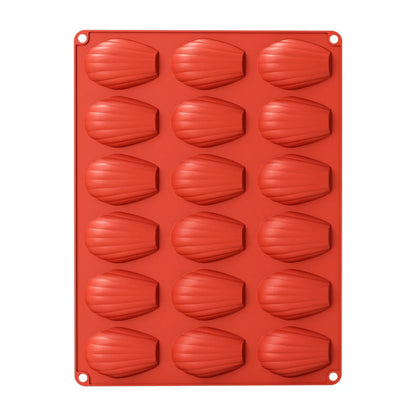 1 Pack Silicone Madeleine Pans for Baking, 18 Cavity Heavy Duty Shell Shape Silicone Baking Mold Cookie Cake Pan (Brick Red)
