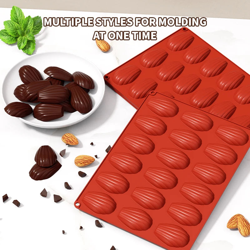 1 Pack Silicone Madeleine Pans for Baking, 18 Cavity Heavy Duty Shell Shape Silicone Baking Mold Cookie Cake Pan (Brick Red)