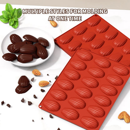 1 Pack Silicone Madeleine Pans for Baking, 18 Cavity Heavy Duty Shell Shape Silicone Baking Mold Cookie Cake Pan (Brick Red)