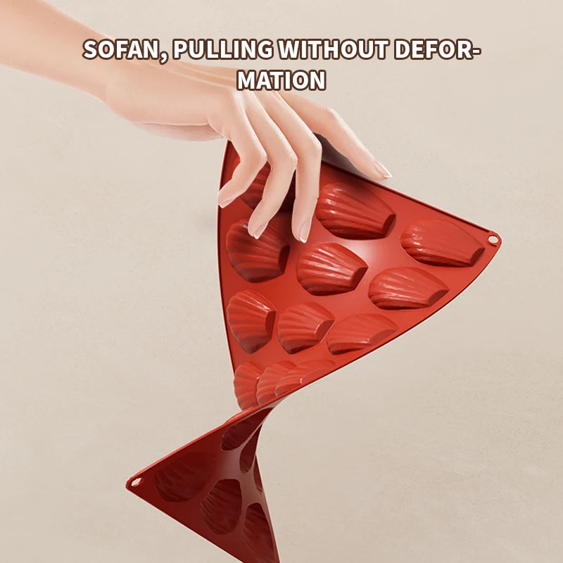 1 Pack Silicone Madeleine Pans for Baking, 18 Cavity Heavy Duty Shell Shape Silicone Baking Mold Cookie Cake Pan (Brick Red)