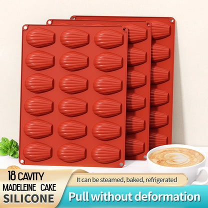 1 Pack Silicone Madeleine Pans for Baking, 18 Cavity Heavy Duty Shell Shape Silicone Baking Mold Cookie Cake Pan (Brick Red)