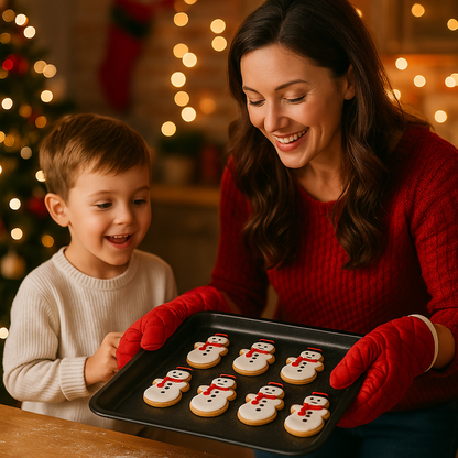 une mère et sa fille montre sur la plaque des biscuits de noel