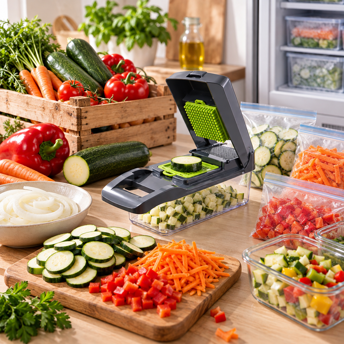 Coupe-légumes Slicer Blades avec différentes découpes de légumes en rondelles, dés et julienne