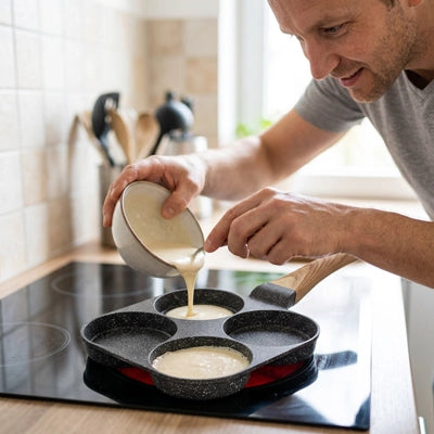 Crapella, poêle à mini crêpes utilisée pour cuire plusieurs mini crêpes simultanément