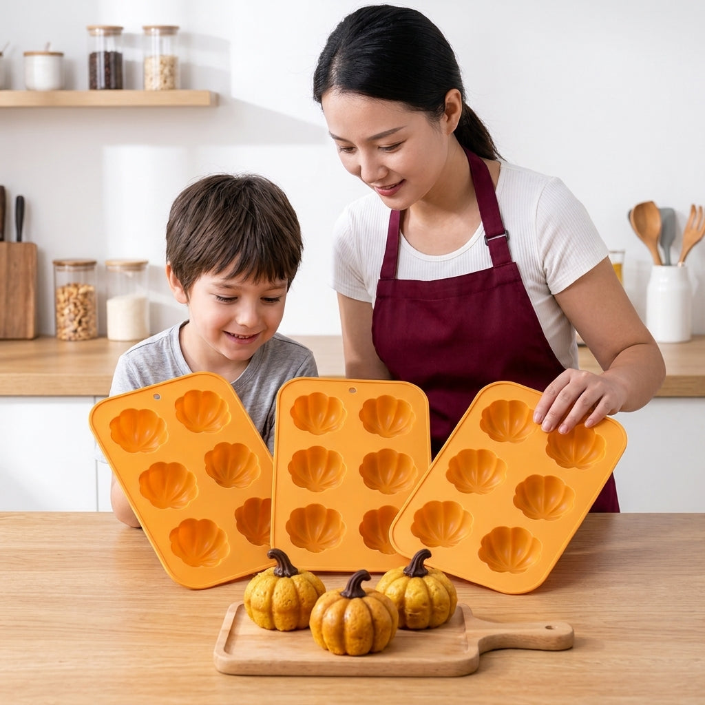 Moule Citrouille en Silicone – 9 Petits Gâteaux d'Automne et d'Halloween (lot de 3 moules)