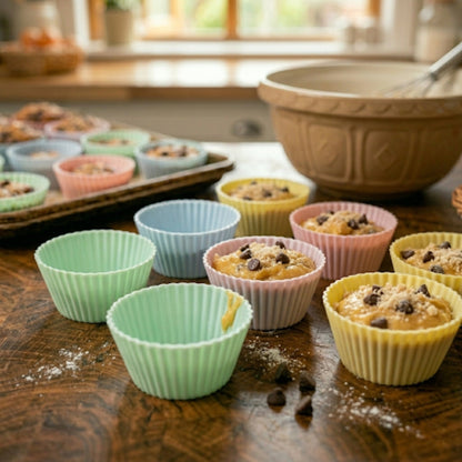 moules à muffin en silicone remplis de pâte préparation facile pâtisserie maison cuisine et moi
