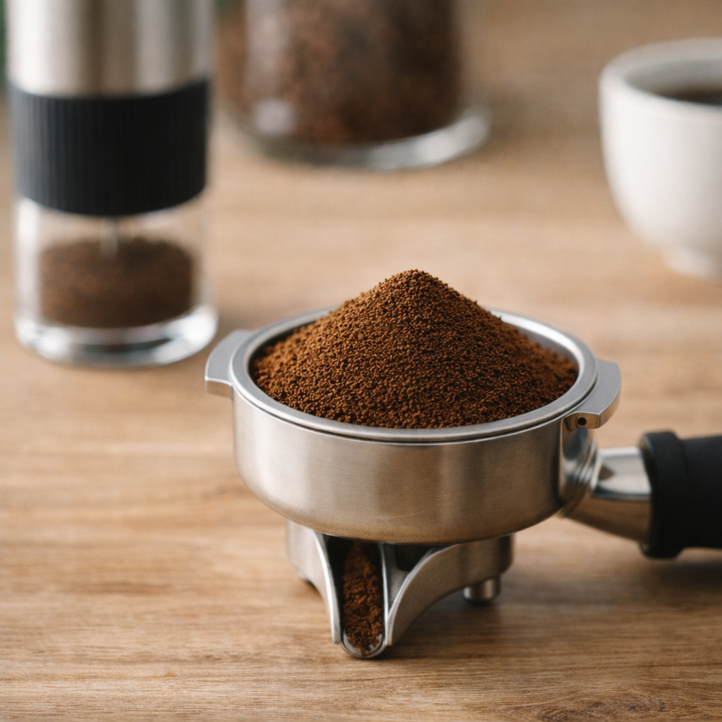 Mouture de café fine et homogène obtenue avec un moulin à café manuel MOLINO ELITE, idéale pour révéler tous les arômes du café fraîchement moulu.