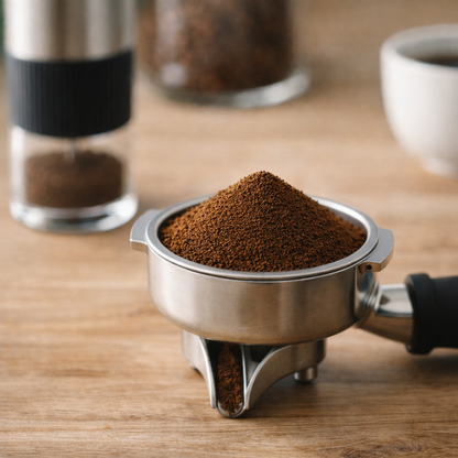 Mouture de café fine et homogène obtenue avec un moulin à café manuel MOLINO ELITE, idéale pour révéler tous les arômes du café fraîchement moulu.